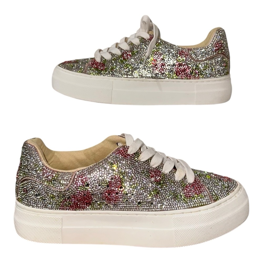 Betsey Johnson Sidny Floral Rhinestone Sneakers‎ Girls 6M Women's 7.5 Shoes